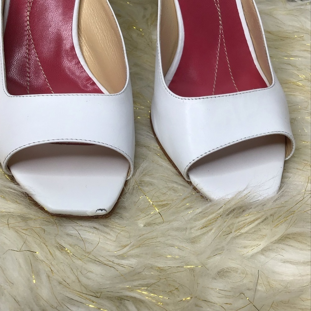 Kate Spade White D'orsay Open Toe Stacked Wood Wedding Heels Sz‎ 7.5 - Picture 8 of 16